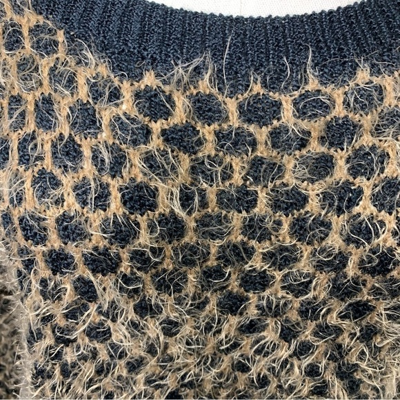 Marble Black Brown Knit Sweater Fuzzy Boat Neck Long Sleeves Slit Back Sz Medium - Picture 4 of 11